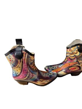 Nature Breeze Western Ankle Boots Multicolor Abstract Cowboy Booties Women’s 8